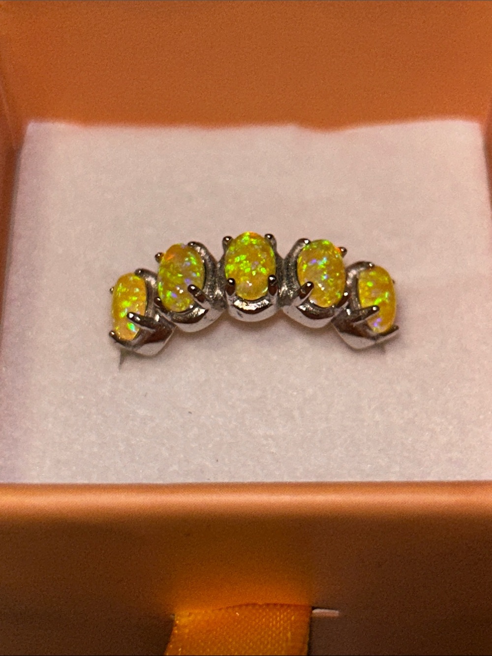 Yellow Opal Five-Stone 925 Sterling Silver Ring